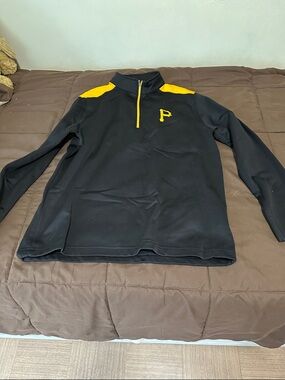 Men's Black Quarter-Zip Performance Pullover with Gold Accents. Pirates jersey.